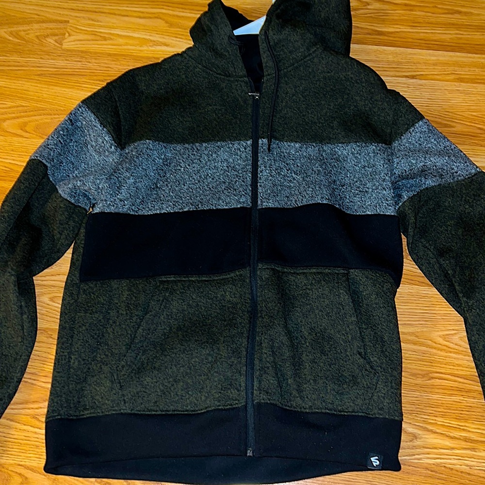 Men’s L Green/Gray/Black zip up hooded sweatshirt. Southpole brand.